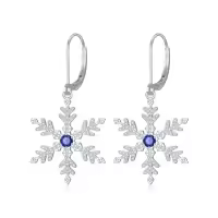 TOUPOP 925 Sterling Silver Blue CZ Snowflake Leverback Earrings Christmas Gifts-style_name:A-White Snowflake