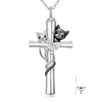TOUPOP Sterling Silver Butterfly Cremation Urn Necklace With Funnel-style_name:2 Cat