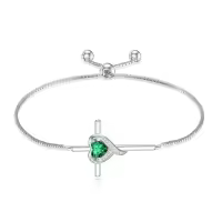 TOUPOP Sterling Silver Birthstone Cross Heart Bracelet Fine Jewelry Gifts-color_name:05-Emerald-May.