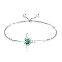 wholesale TOUPOP Birthstone Cross Bracelet For Women 925 Sterling Silver Cross Heart Bracelet Fine Jewelry Birthday Christmas Gifts For Her Girlfriend -color_name:05-Emerald-May.