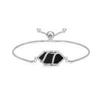 TOUPOP Sterling Silver Hexagon Gemstone Link Bracelet Fine Jewelry Gift-color_name:Black Onyx