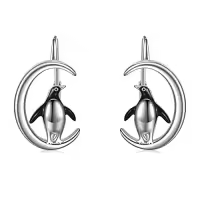 TOUPOP Sterling Silver Moon Animals Dangle Drop Hoop Earrings For Women-style_name:06-Leverback-Penguins
