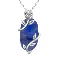 TOUPOP Sterling Silver Rose Flower Gemstone Pendant Necklace-color_name:Lapis Lazuli