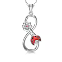 TOUPOP Sterling Silver Sunflower Rose Ladybug Pendant Infinity Necklace-style_name:Ladybug
