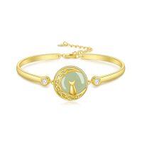 wholesale Jade Bracelet For Women 14k Gold Plated Sterling Silver Tree Of Life/lotus/cat/hummingbird/dragonfly/bee/butterfly Jade Jewelry Christmas Gifts For Mom Wife Grandma -style_name:Cat