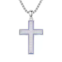TOUPOP 925 Sterling Silver Cross Pendant Necklace For Men Gifts-style_name:F Cubic Zirconia Cross I