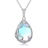 TOUPOP Sterling Silver & Gemstone Filigree Teardrop Pendant Necklace-color_name:Moonstone-2