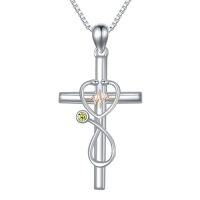 wholesale Gifts For Nurse 925 Sterling Silver Stethoscope Cross Necklace Nurses Birthstone Jewelry Nursing Themed Medicine Nurses Day Christmas Gifts Doctor Medical Student Rn -color_name:08-August-Peridot