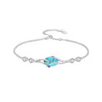 TOUPOP 925 Sterling Silver Oval Gemstone Bracelet Fine Jewelry Gift-color_name:Turquoise