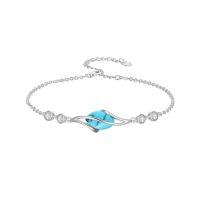 wholesale 925 Sterling Silver Bracelet For Women Oval Gemstone Chain Bracelet Fine Jewelry Birthday Christmas Gifts For Women -color_name:Turquoise
