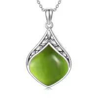 TOUPOP Sterling Silver Natural Gemstone Teardrop Pendant Necklace-color_name:Peridot