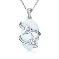 TOUPOP Sterling Silver Opal Necklace, Animal Pendant Gift for Women-style_name:2 Hummingbird