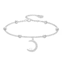 TOUPOP Sterling Silver & Crystal Star Charm Bracelet Adjustable Christmas Gift-style_name:Moon Star Bead Bracelet