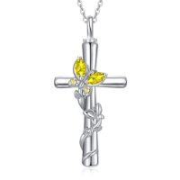 wholesale Butterfly Cross Urn Necklaces For Ashes Women White Gold Plated S925 Sterling Silver Funnel Filler Memorial Cremation Jewelry With Birthstone Sympathy Xmas Gifts For Women Loss Of Loved One -color_name:Butterfly Cross Urn-Nov