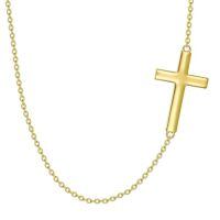 TOUPOP 14K Gold Sideways Cross Choker Necklace For Women Faith Jewelry Gift-size_name:14+2 Inch,color_name:Yellow Gold