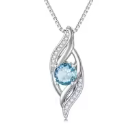TOUPOP Sterling Silver Birthstone Infinity Necklace Women's Love Jewelry Gift-color_name:03-March-Aquamarine