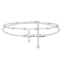 TOUPOP 925 Sterling Silver Sea Turtles Elephant Wave Cross Anklet-style_name:4-Artistic Cross
