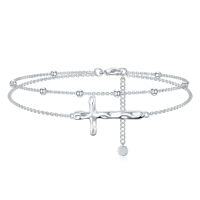 wholesale Ankle Bracelets For Women 925 Sterling Silver Layered Sea Turtles/elephant/wave/cross Anklet Summer Ocean Beach Jewelry Christmas Gifts For Women -style_name:4-Artistic Cross