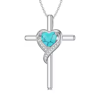 TOUPOP Sterling Silver Birthstone Cross Necklace Heart Pendant Gift for Women-color_name:12-Turquosie-Dec.