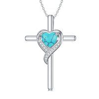 wholesale TOUPOP Birthstone Cross Necklace For Women 925 Sterling Silver Heart Cross Pendant Necklace Birthday Christmas Jewelry Gifts For Her Girlfriend -color_name:12-Turquosie-Dec.