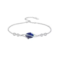 TOUPOP 925 Sterling Silver Oval Gemstone Bracelet Fine Jewelry Gift-color_name:Lapis Lazuli