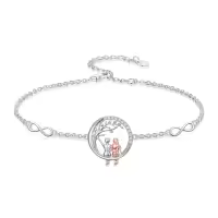 TOUPOP Sterling Silver Heart Bracelet with Stone Gifts For Sister-style_name:Round 2 Sisters
