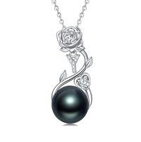 wholesale Rose Black Pearl Necklace Sterling Silver Black Pearl Rose Initial A To Z Letter Pendant Necklace Anniversary Jewelry Christmas Valentine Birthday Gifts For Women Wife Her Mom -style_name:Rose Letter Y
