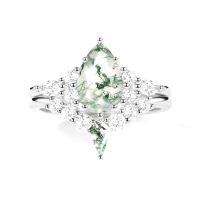 wholesale TOUPOP Natural Moss Agate Moissanite Wedding Ring Set For Women Pear Shaped Natural Moss Agate Ring Bridal Set 925 Sterling Silver 10k 14k 18k Solid Gold Engraved Egagement Anniversary Ring For Wife -style_name:D Moss Agate Moissanite Ring