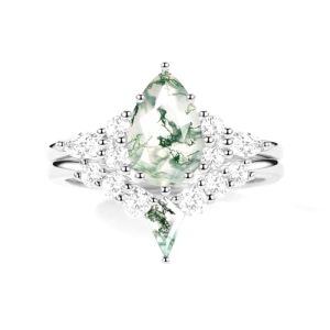 D Moss Agate Moissanite Ring