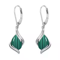 TOUPOP Sterling Silver Gemstone Teardrop Dangle Earrings Women Gifts-color_name:Malachite