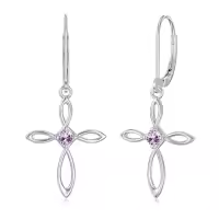 TOUPOP Sterling Silver Birthstone Infinity Cross Dangle Earrings For Women-style_name:6-June