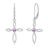 wholesale Cross Earrings For Women Sterling Silver Infinity Birthstone Dangle Cross Earrings Birthstone Jewelry For Women Christmas Gift From Women Her -style_name:6-June