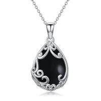 wholesale Teardrop Necklace 925 Sterling Silver Filigree Gemstone Pendant Necklace Fine Jewelry Birthday Christmas Gifts For Women Her Mom -color_name:Black Onyx
