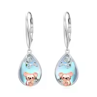 TOUPOP Sterling Silver Moonstone Dachshund Corgi Capybara Koala Filigree Dangle Earrings-style_name:Koala