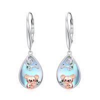 wholesale Moonstone Earrings 925 Sterling Silver Dachshund/corgi/capybara/koala Filigree Dangle Earrings Teardrop Moonstone Jewelry Birthday Christmas Gifts For Women -style_name:Koala