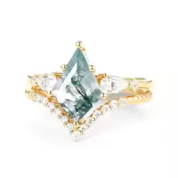 TOUPOP 10k 14k Gold Natural Moss Agate & Moissanite Women's Bridal Ring Set-style_name:G Moss Agate Gold Ring