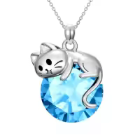 TOUPOP Sterling Silver Cat Birthstone Pendant Necklace Gift for Women-color_name:12-December-Topaz