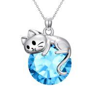 wholesale Cat Birthstone Necklace 925 Sterling Silver Cats Pendant Jewelry Birthday Christmas Gifts For Women Cat Lovers -color_name:12-December-Topaz
