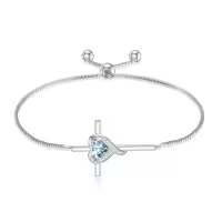 TOUPOP Sterling Silver Birthstone Cross Heart Bracelet Fine Jewelry Gifts-color_name:03-Aquamarine-Mar.