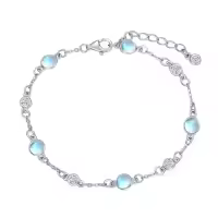 TOUPOP 925 Sterling Silver Natural Stone Ankle Bracelet-color_name:Moonstone,size_name:Bracelet 7"-9"