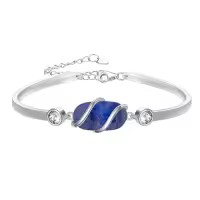 TOUPOP 925 Sterling Silver Gemstone Bracelet Bangle for Women-color_name:A-Lapis Lazuli
