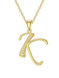 TOUPOP 14K Gold Moissanite Initial Letter Pendant Necklace-style_name:K