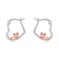 TOUPOP Sterling Silver Animal Heart Hoop Earrings Panda Bunny Fox Black Cat Corgi-style_name:05-Corgi