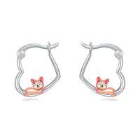 wholesale TOUPOP Sterling Silver Animal Heart Hoop Earrings Panda/bunny/fox/black Cat/corgi Earrings For Women Cute Christmas Birthday Jewelry Gifts -style_name:05-Corgi