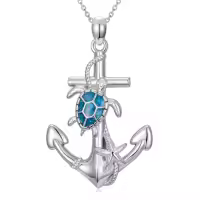TOUPOP Sterling Silver Dolphin Mermaid Turtle Starfish Anchor Ocean Pendant Necklace-style_name:Turtle and Starfish