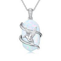 wholesale Opal Mama Bear/panda/cat/koala/sloth/cardinal/unicorn Necklace 925 Sterling Silver Opal Animal Pendant Jewelry Birthday Christmas Gifts Women Her -color_name:Hummingbird