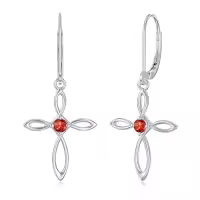 TOUPOP Sterling Silver Birthstone Infinity Cross Dangle Earrings For Women-style_name:7-July