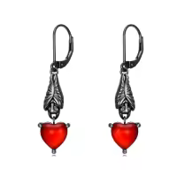 TOUPOP Sterling Silver Red Agate Gothic Bat Skull Cross Celtic Knot Leverback Earrings-style_name:Bat