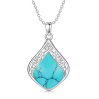 TOUPOP Sterling Silver Teardrop Gemstone Filigree Pendant Necklace-color_name:B-Turquoise
