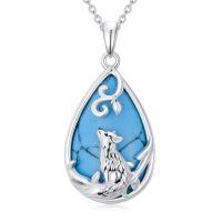 wholesale Butterfly/dragonfly/bee Necklace For Women 925 Sterling Silver Teardrop Moonstone Turquoise Pendant Animal Jewelry Christmas Gifts For Women -style_name:2-Turquoise Fox